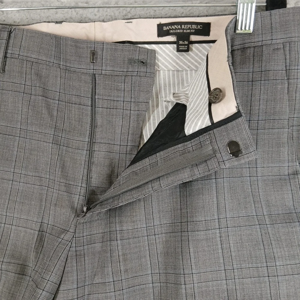 Banana Republic Pants Mens 35 Tailored Slim Fit‎ Grey Plaid Dress